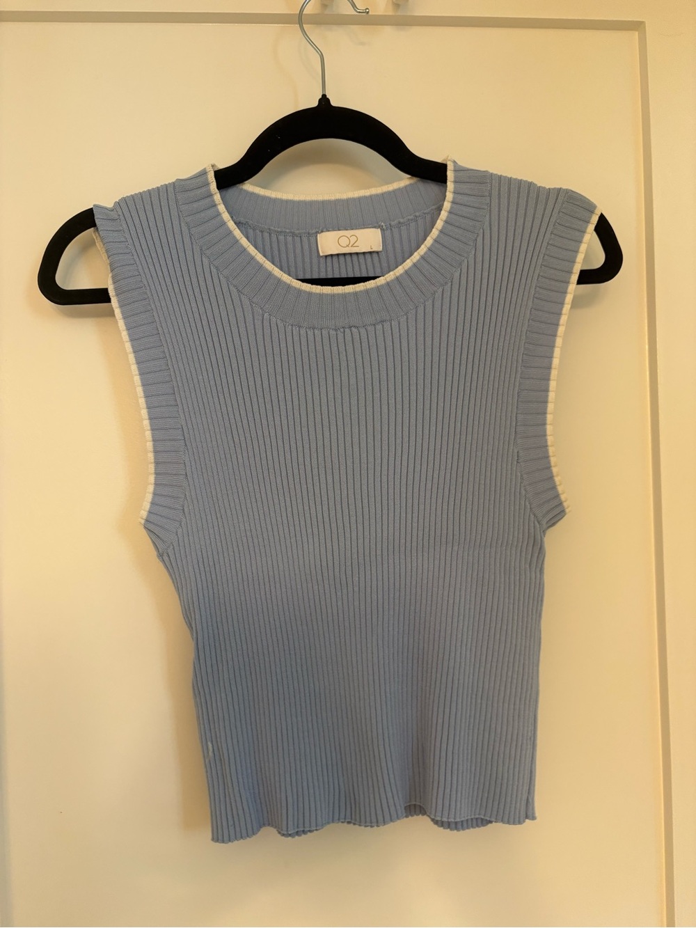 Q2 Light Blue Ribbed Tank with White Trim